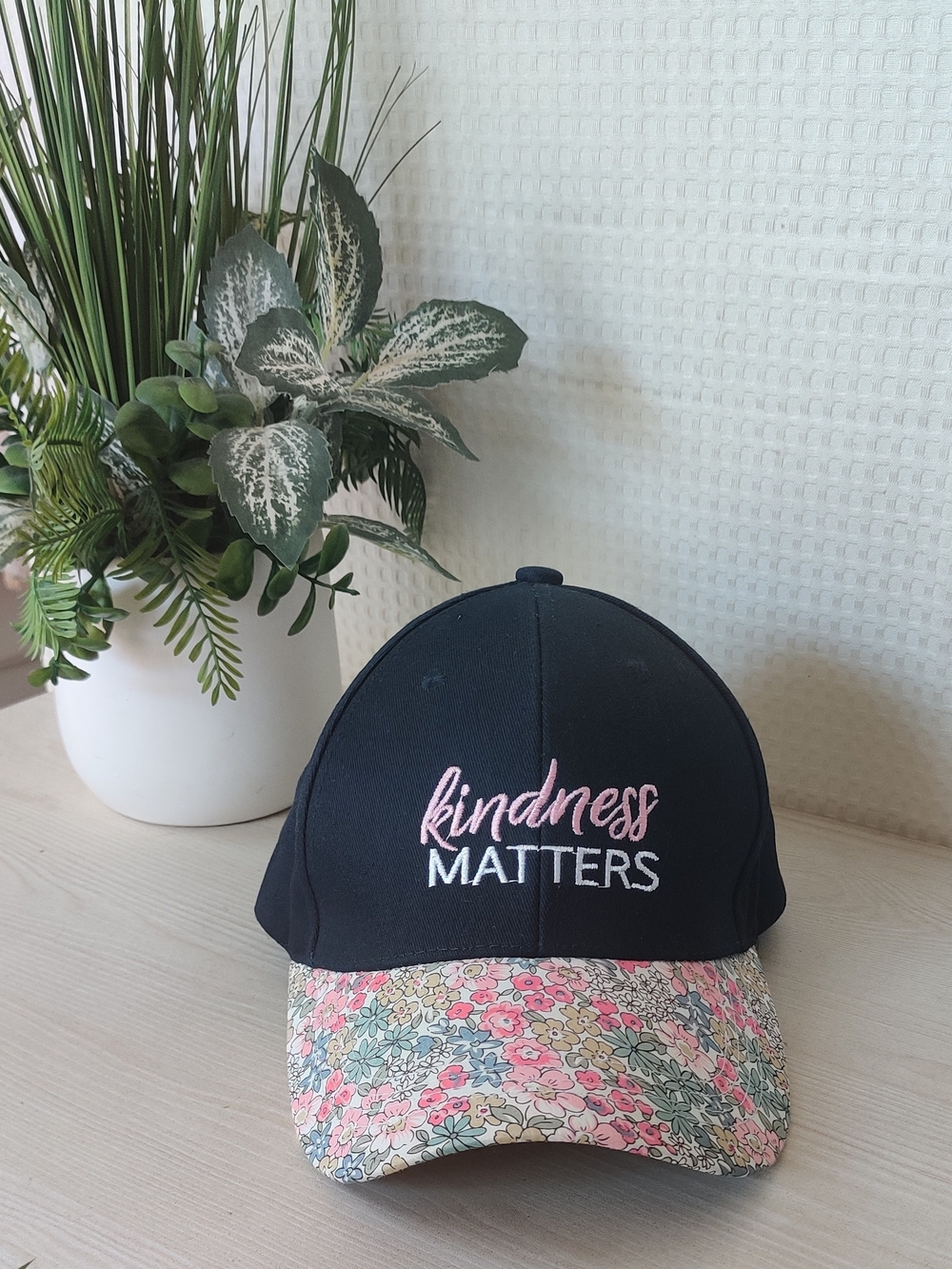 Marcus Adler "Kindness Matters" Navy Cap with Pink Floral Brim
